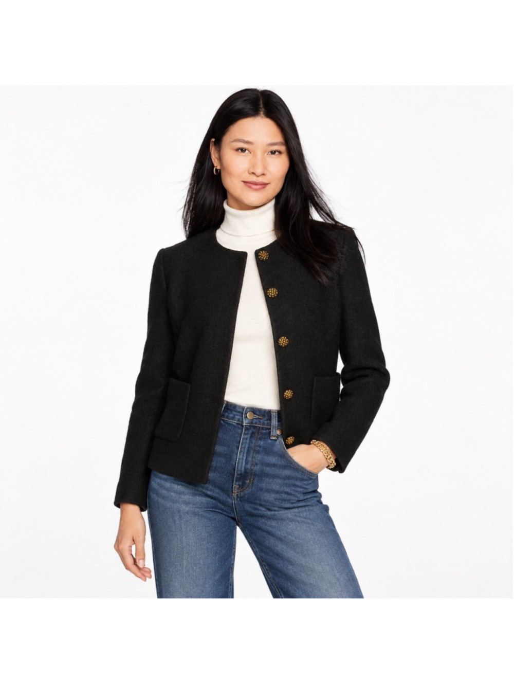 Talbots Plus Berkshire Wool Jacket Tweed Blazer Black Old Money Gold Buttons 20W